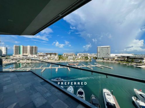 vista de terraza en departamento de shark tower puerto cancun